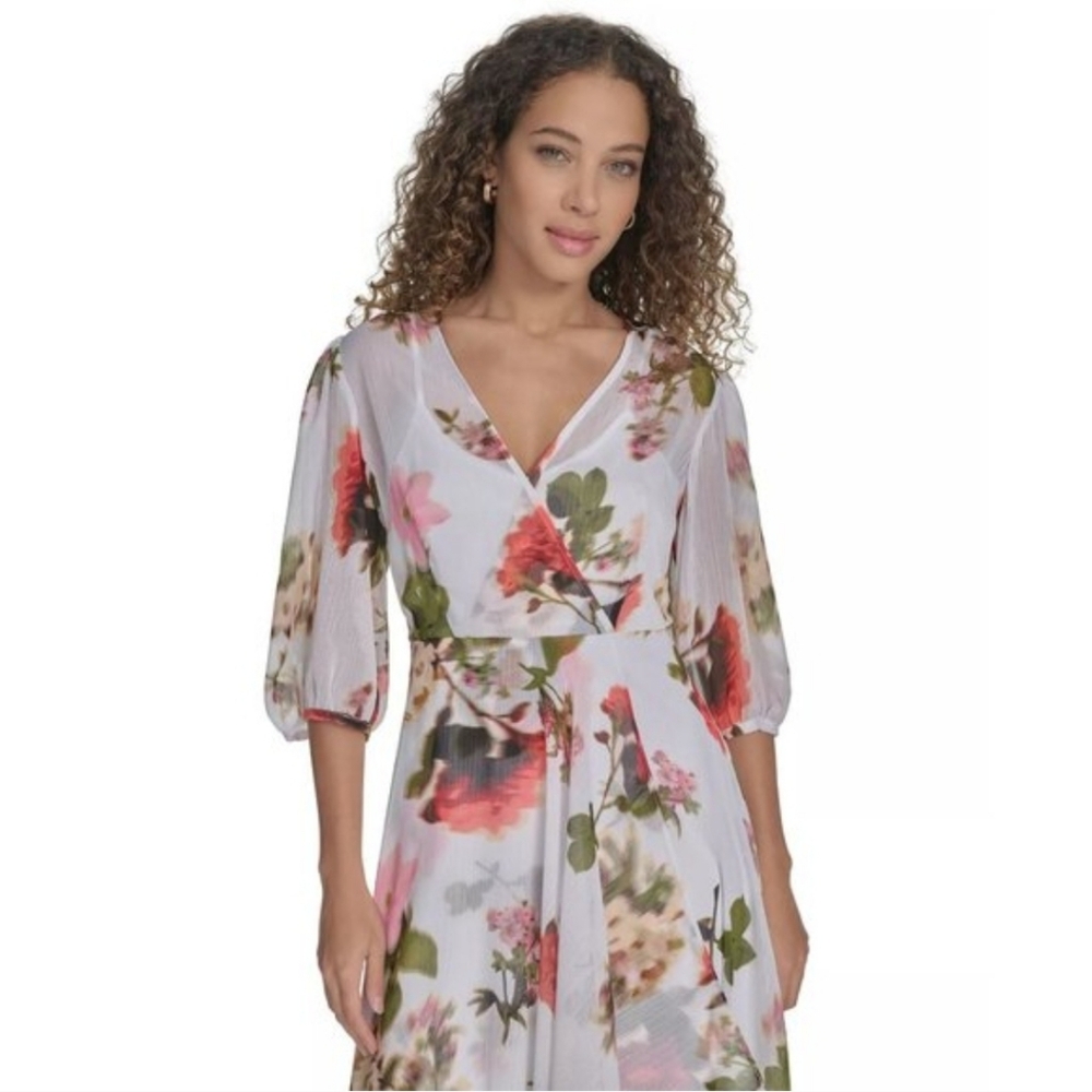 Calvin KleinWomen's Floral-print Faux-wrap Chiffon High-low Dress Sz 4 NWT - Picture 2 of 16